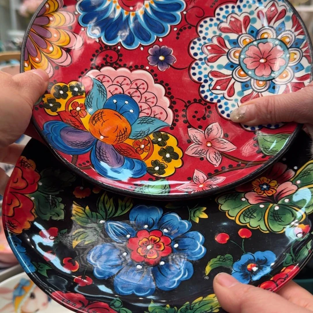 陶瓷8.5英寸奥克浅盘2只，红➕黑