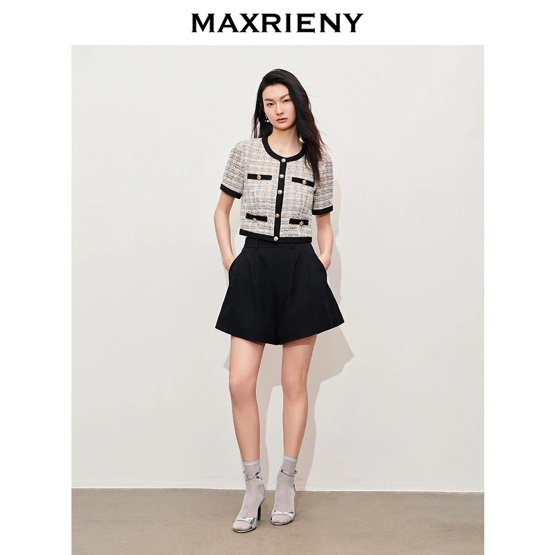 【黑白优雅主义-商场同款】MAXRIENY精致复古感A字阔腿短裤女