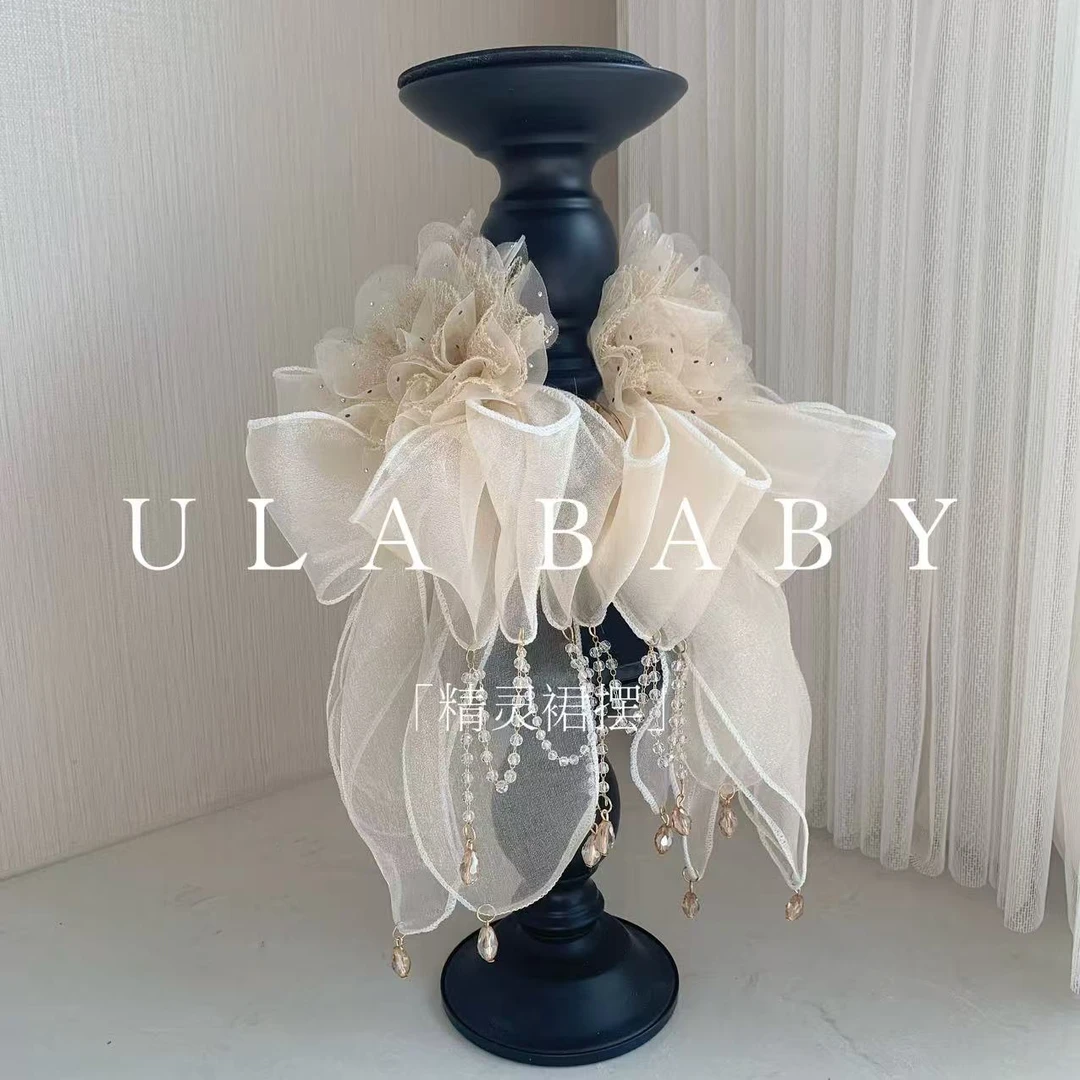 【喜儿ula】8-3-1「精灵裙摆」花朵轻纱流苏款手工抓夹