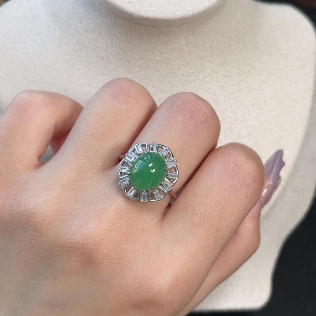 翡翠戒指银S925镶嵌155888