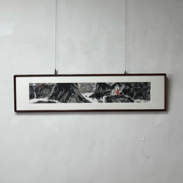 东方欲晓中式手绘国画实木框适用于玄关书房茶室客厅会所122*30cm