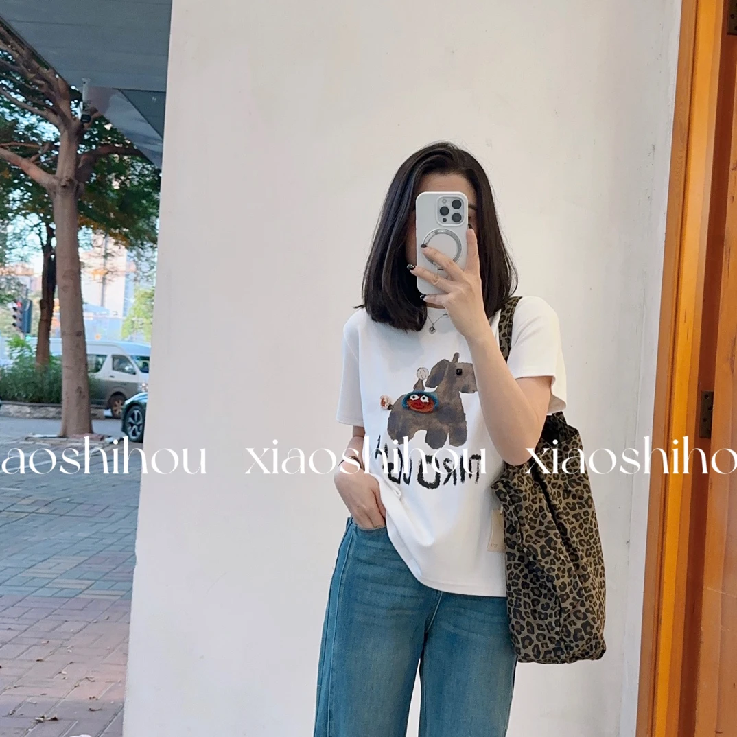 小时候女装店小狗卡通T恤7927