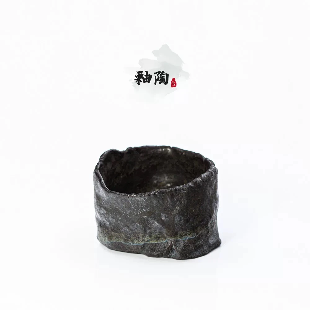 当代 长安28烧釉陶系列作品铕山子2025手捏磨砂感黑釉茶杯60ml