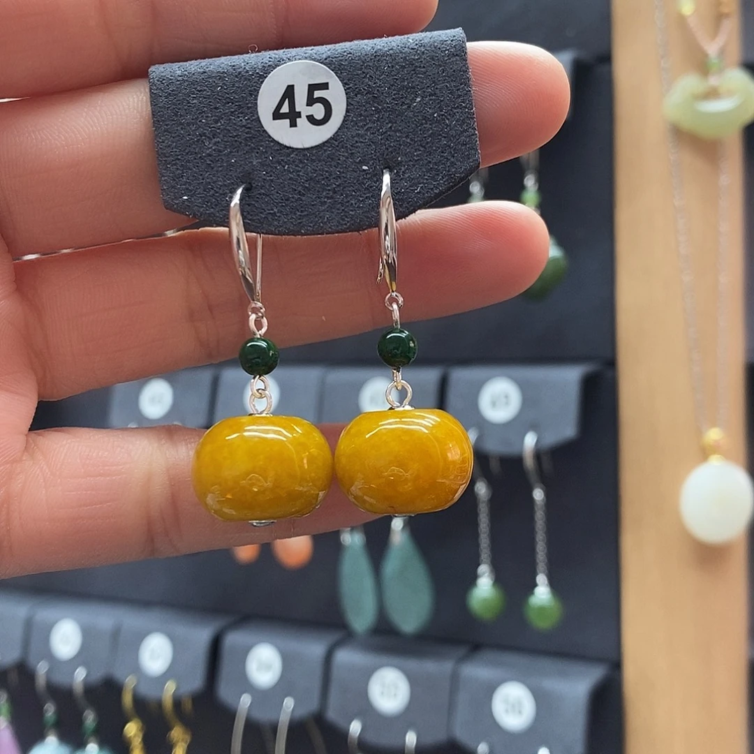 济***）翡翠银S925镶嵌耳饰