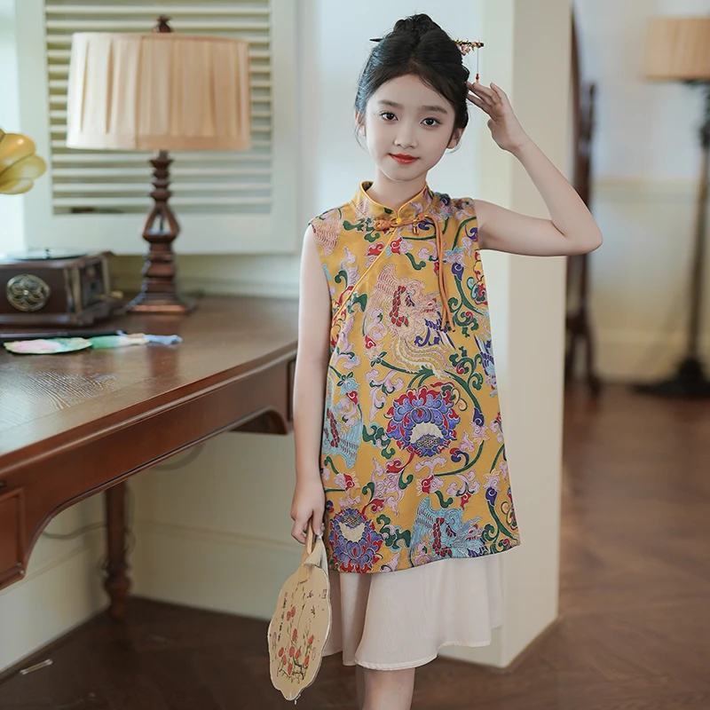 80709女童汉服国风改良旗袍裙背心裙子2025夏季小女孩古风连衣裙