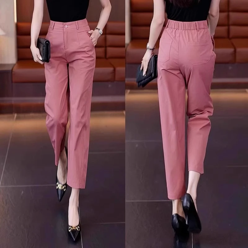 小个子西装哈伦裤女夏季薄款2025新款高腰显瘦九分烟管裤冰丝裤子
