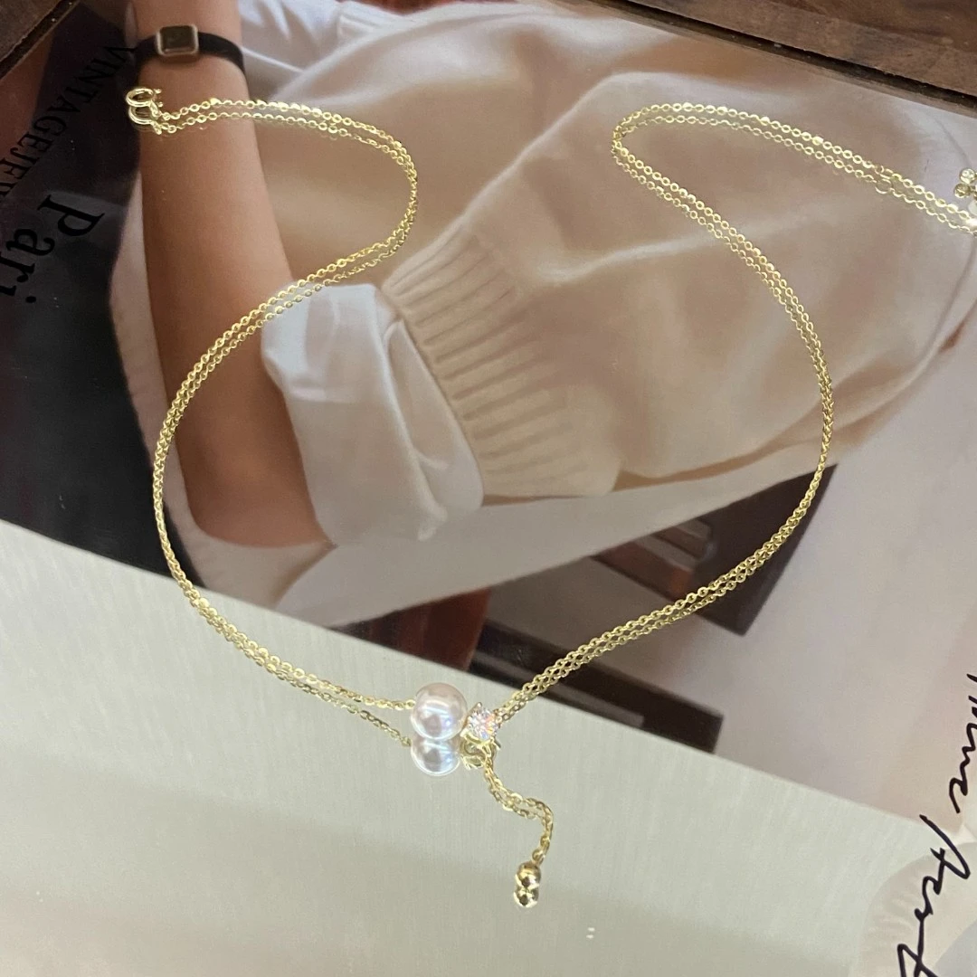 坠链均925银 （T）镀K金  小圆糖拉丝小球 百搭项链X6999