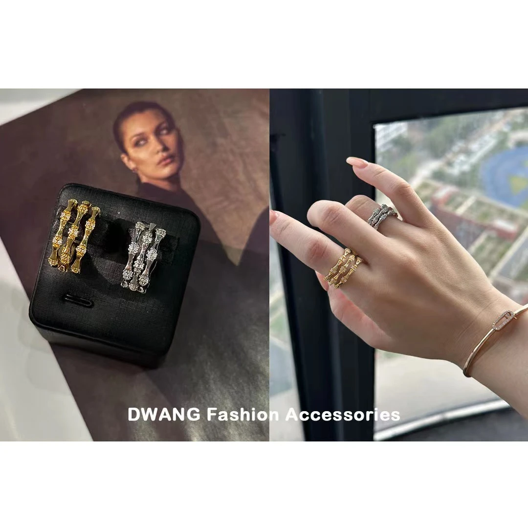 铜合金合成锆石戒指 【DWANG原创定制】竹节戒指镶钻