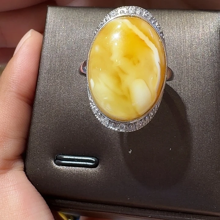 蜜蜡银S925镶嵌戒指戒指