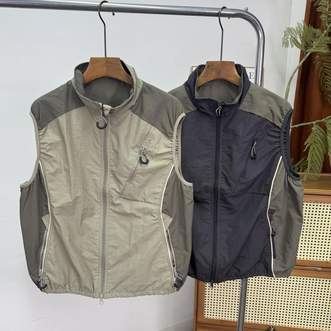 夏季2025新款户外潮牌露营运动背心多口袋骑行拼色立领马甲