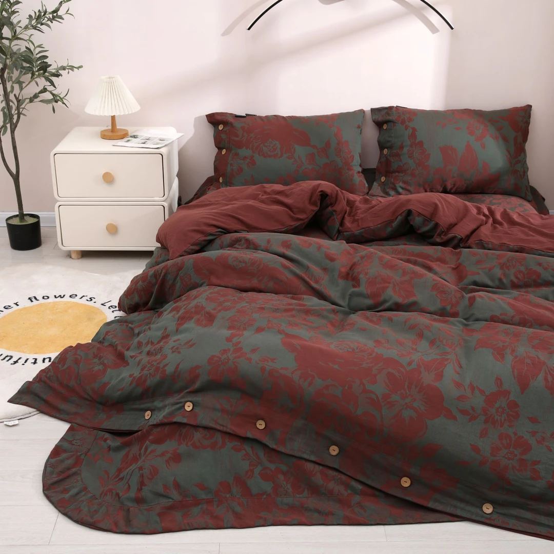 【炫花绿四件套】高端ins风中国式传统配色纯棉色织提花加厚A类床品