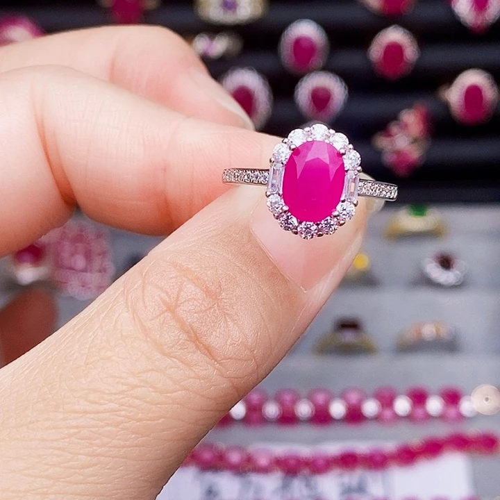 戒指银S925镶嵌红宝石