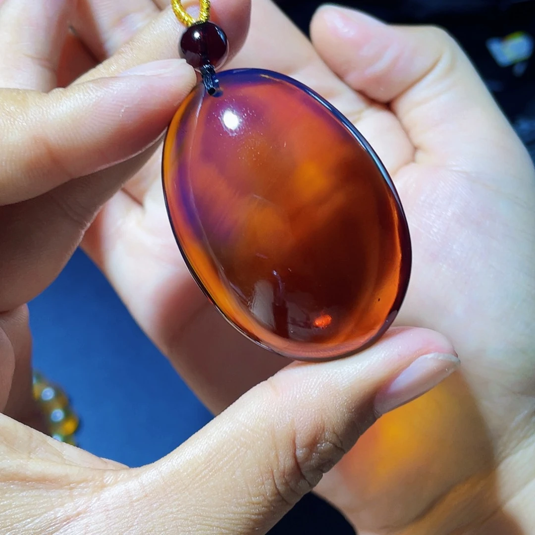 蓝珀裸石未镶嵌圆****肉红蓝净水水滴吊坠