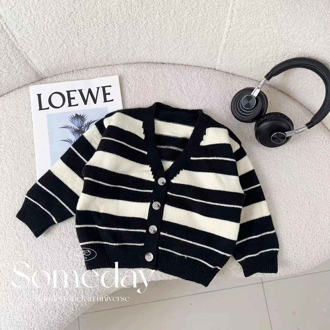 汤圆家童装2025秋季新款韩系简约条纹撞色开衫 XA-914