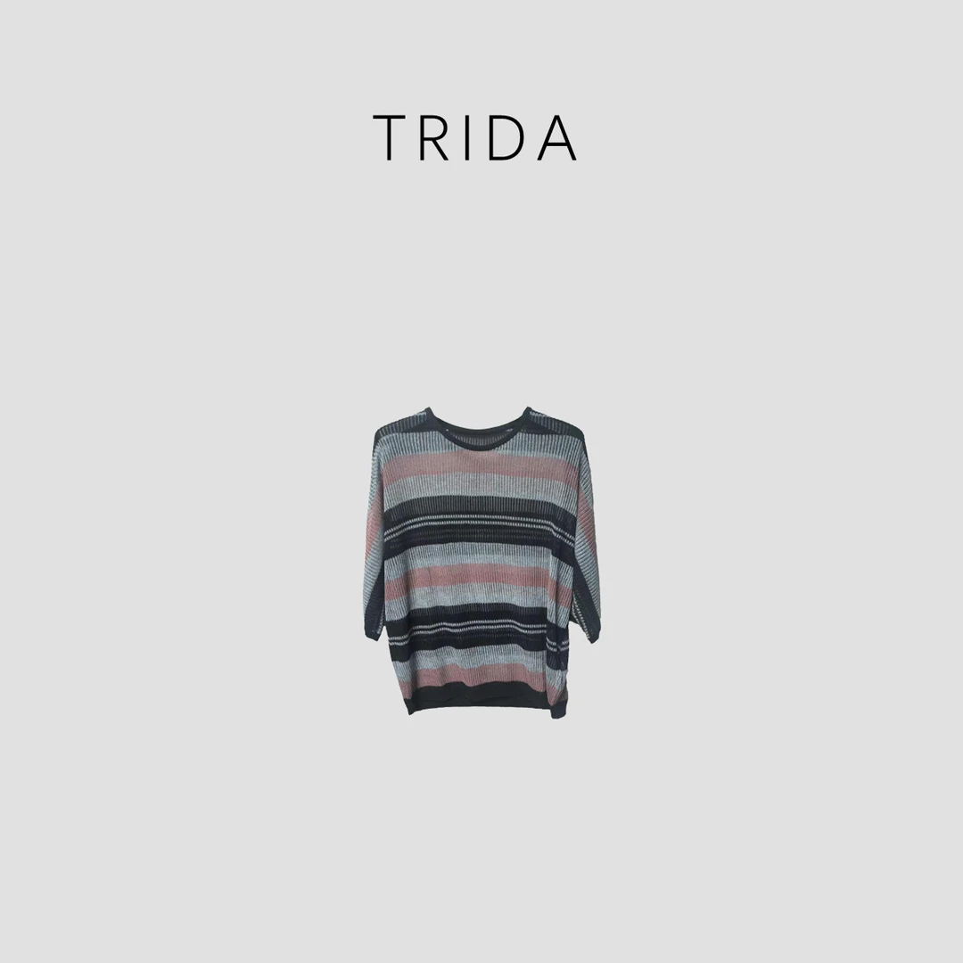 Trida-新款进口精选100天丝条纹极简休闲短袖T恤5927A