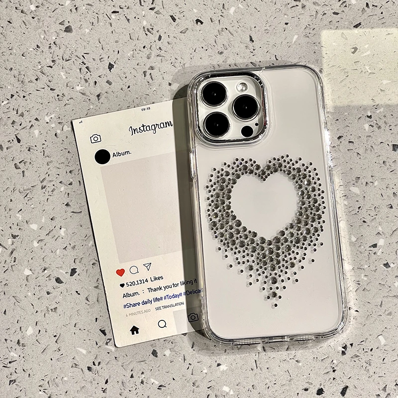 适用苹果16promax手机壳iphone15创意高级感透明闪钻爱心软硅胶壳