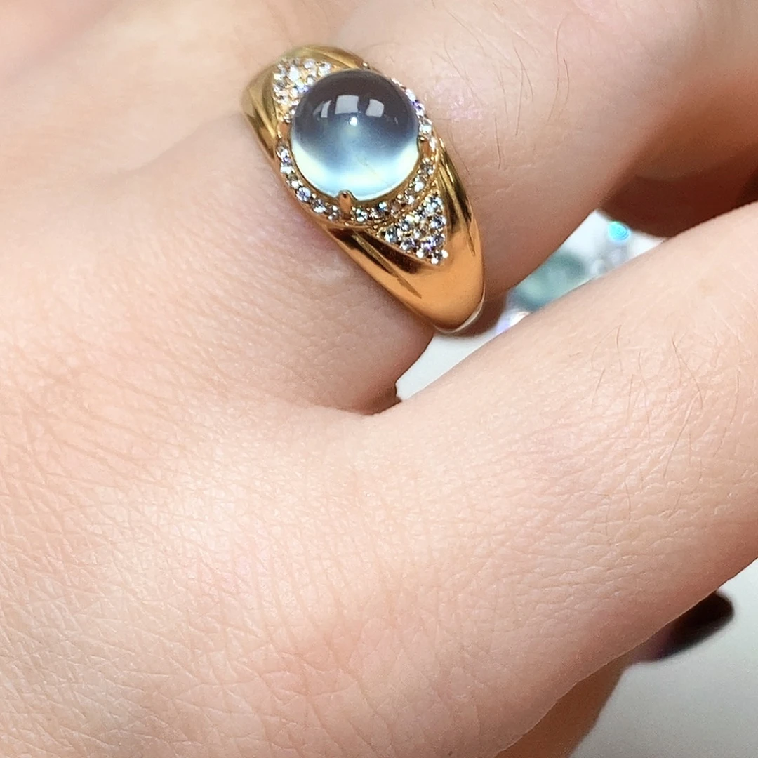 蛇纹石玉银S925镶嵌戒指