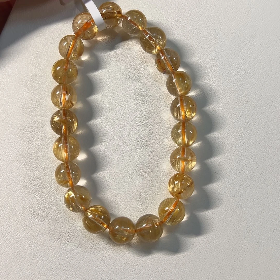 发晶手串未镶嵌天然巴西钛晶9.2mm透体单圈手串