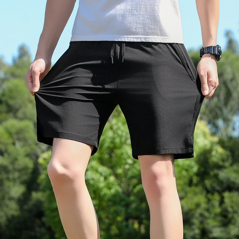 夏季短裤男五分裤户外运动健身裤速干薄款透气冰丝弹力沙滩裤