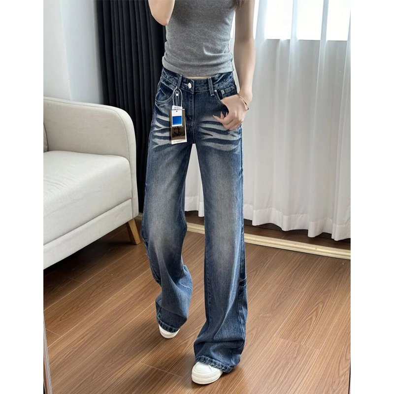 美式复古辣妹街头风微喇牛仔裤女秋季新款高个子垂感休闲直筒长裤