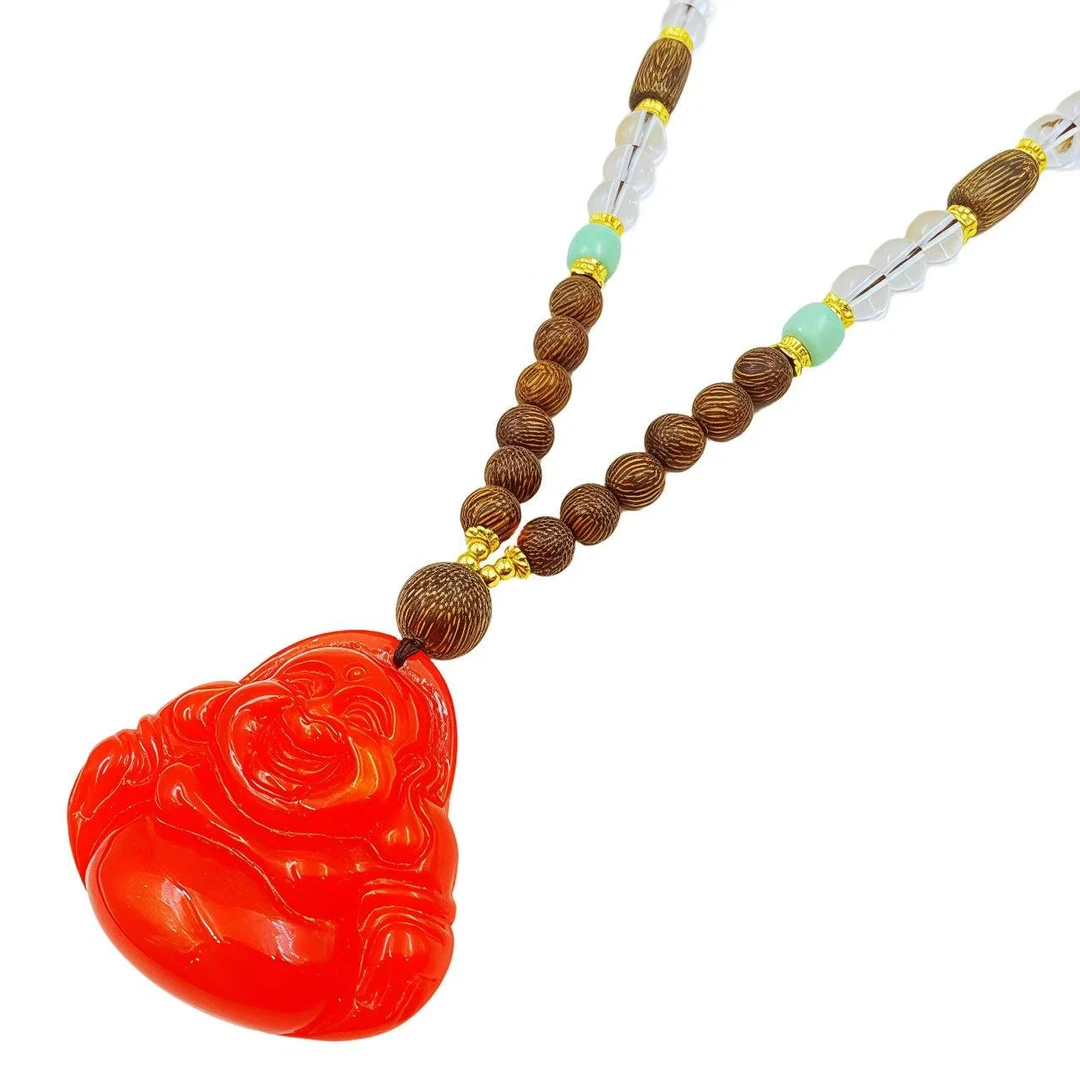 设计款国风雪域金莲红大肚佛项链X1040