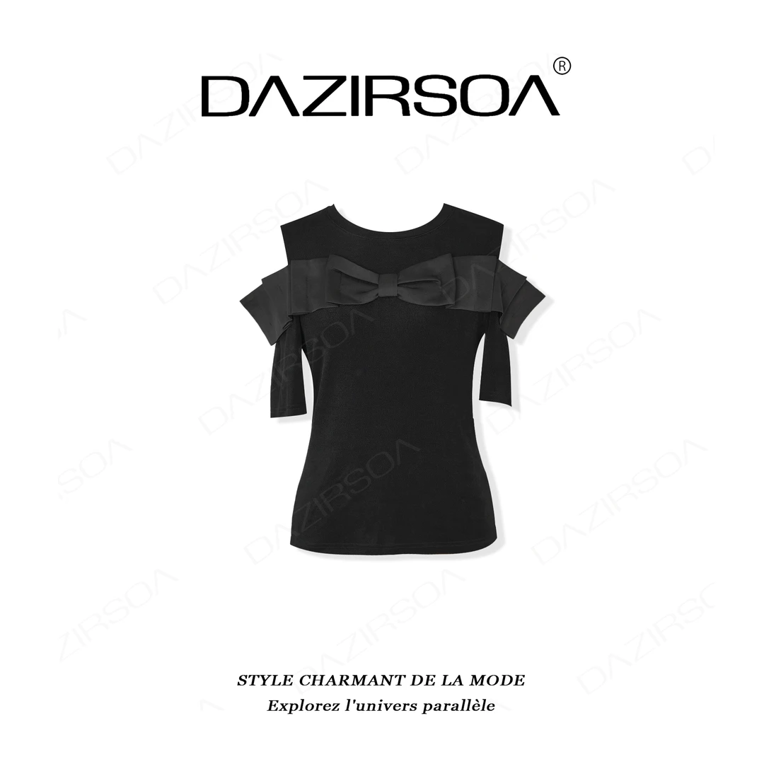 DAZIRSOA/达姿25S/S“梦幻轻绕”气质感蝴蝶结个性露肩T恤 P856