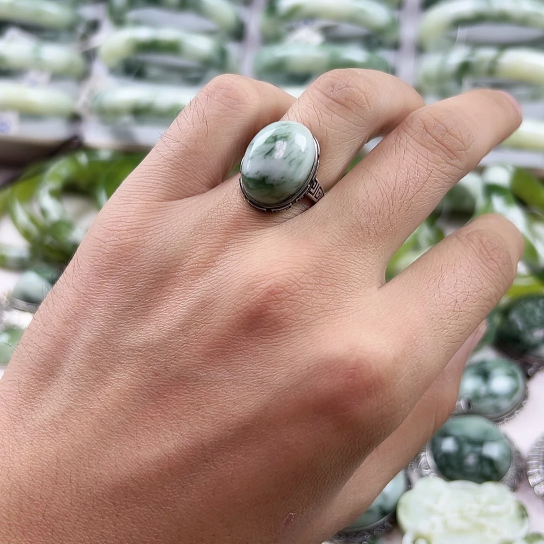 蛇纹石玉银S925镶嵌戒指