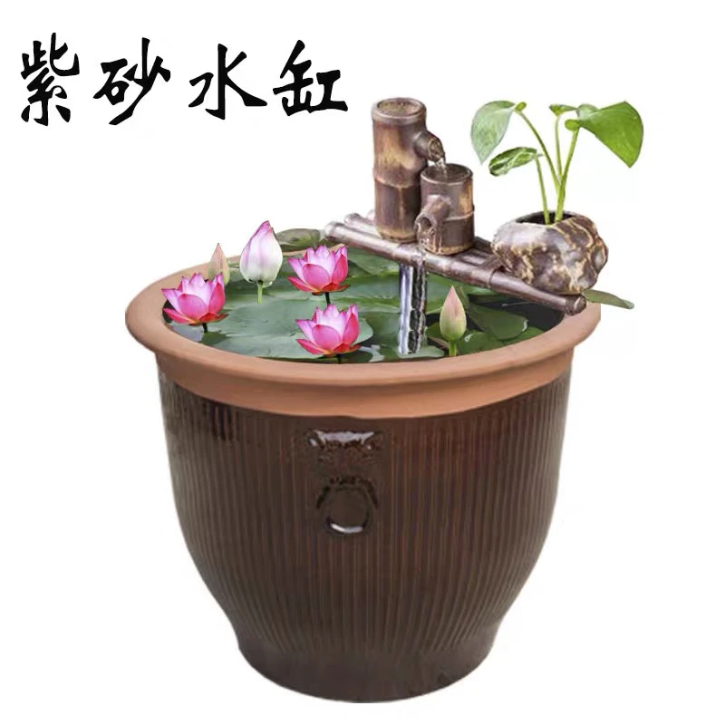 大缸用于古法养鱼客厅阳台落地可循环流水造景老式水缸