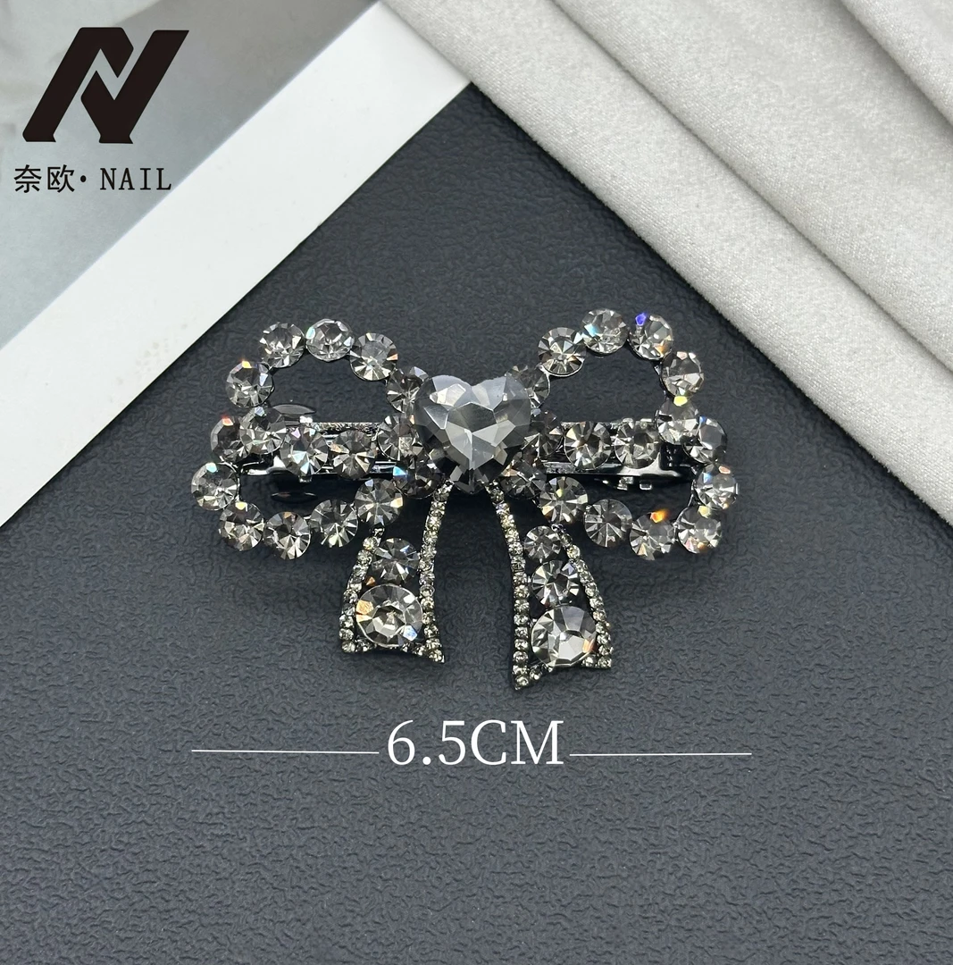 【NAIL·奈欧】设计师系列6358锌合金蝴蝶结满钻爱心气质韩版弹簧夹