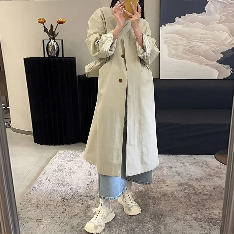 韩系风衣外套女款2025新款春秋欧货高级感超好看小个子大衣中长款