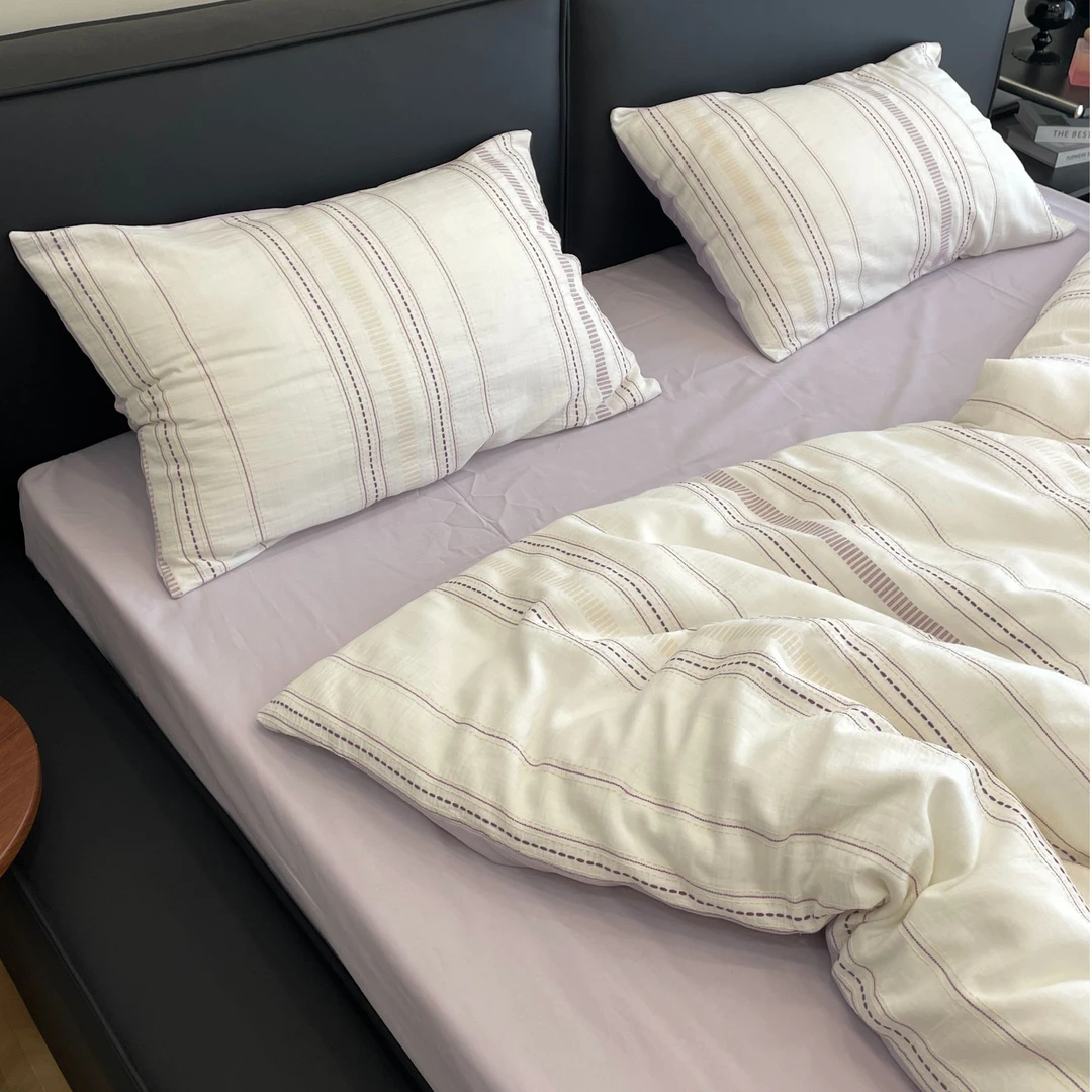 【墨溪】设计师款加厚全棉含棉籽定染川纱提花柔软四季人字纹四件套