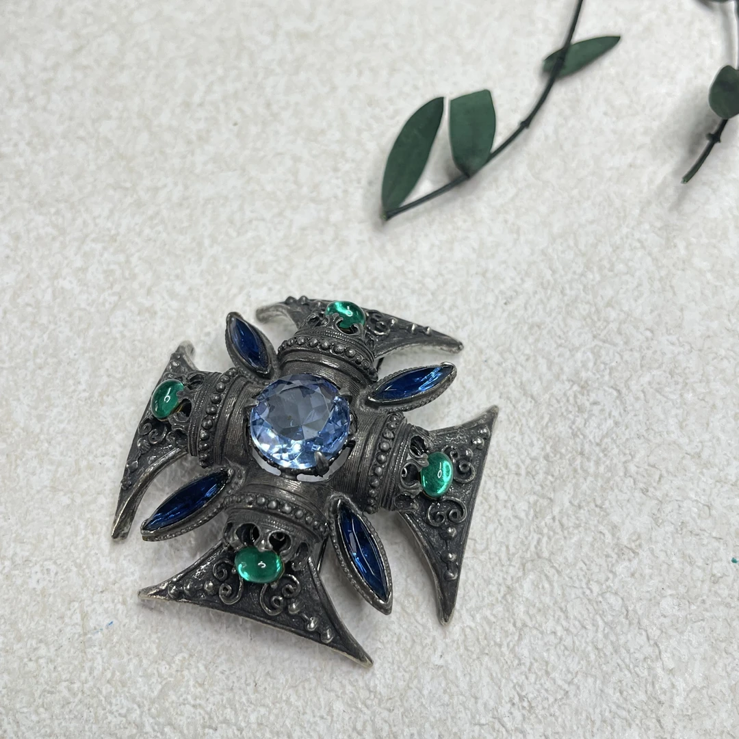 铜合金琉璃胸针 【六六中古】孤品复古宫廷风胸针th5521