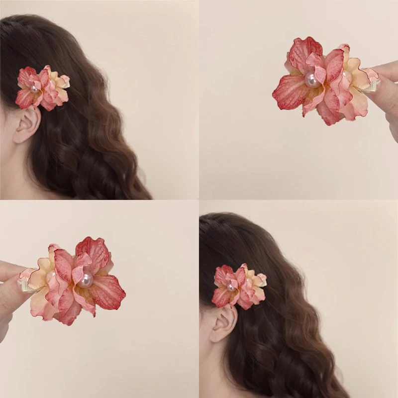 牡丹花耳边发夹2025新款高端花朵发夹海边发饰边夹女侧边夹子头饰