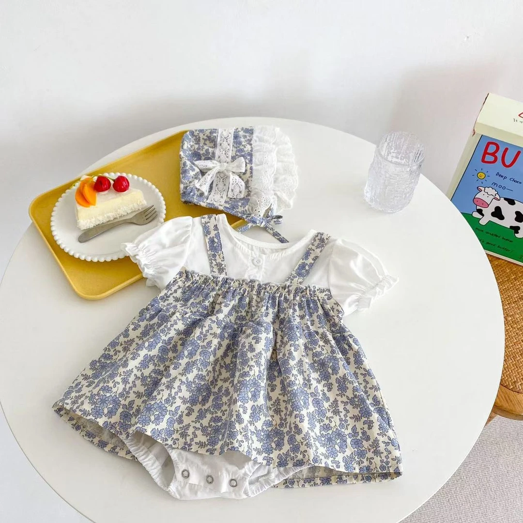 0108婴儿夏季女宝宝衣服短袖包屁衣公主裙爬服婴幼儿碎花包屁裙