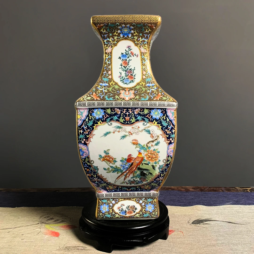 潮匠景德镇陶瓷花瓶摆件客厅插花新中式古典描金玄关博古架