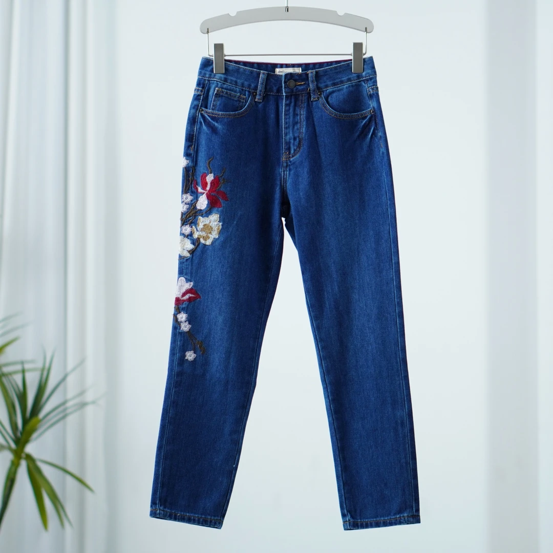 【德M】E268  女装时尚简约百搭牛仔九分裤蓝色01738933305701