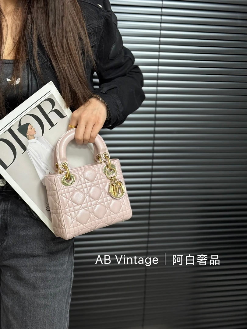 95新 DIOR/迪奥 阿白奢品/Dior 珠光粉三格戴妃包
