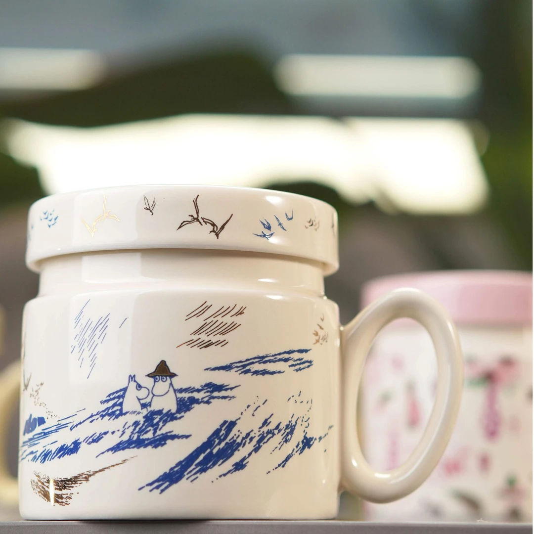 简约moomin卡通马克杯水杯大号茶缸陶瓷杯日式带盖办公杯花茶杯