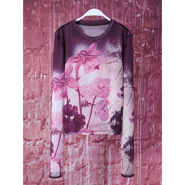 【韩哥女装】夏季小众设计师葡萄紫撞色水印长袖爽肤衣8626