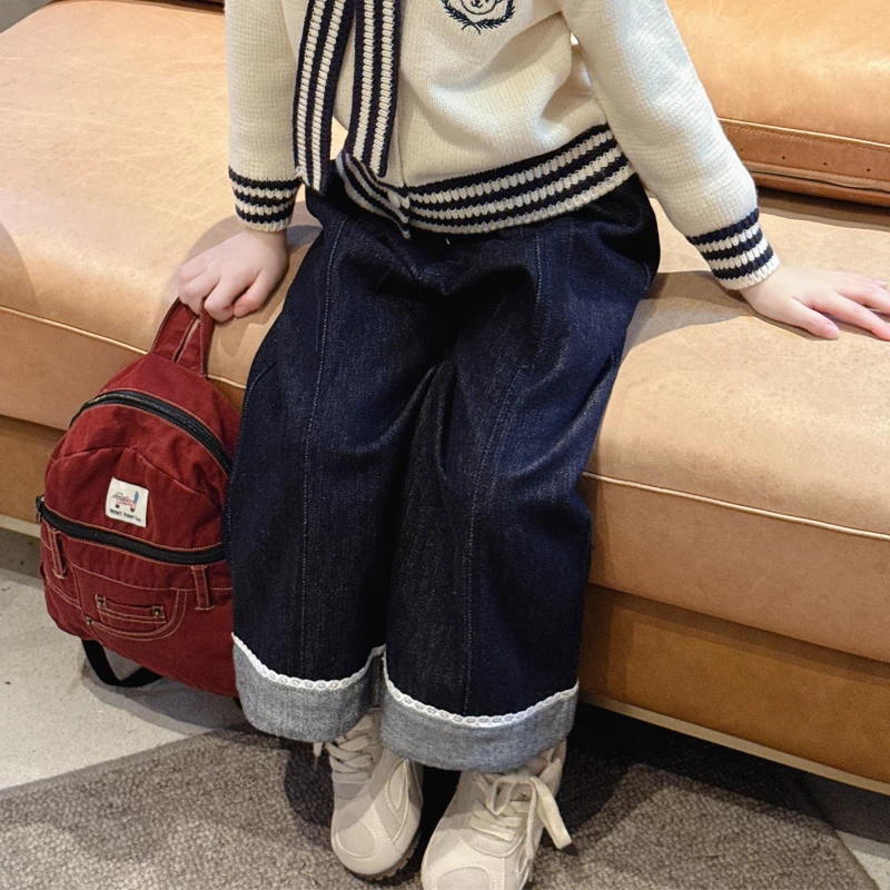 【翻边加绒牛仔裤】WWLL定制童装冬装女童加绒牛仔裤儿童直筒裤