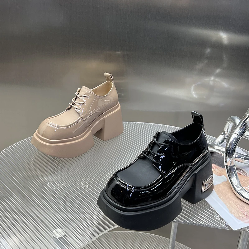 2025春季新款百搭增高系带一脚蹬复古小个子厚底单鞋女SJ8806-5