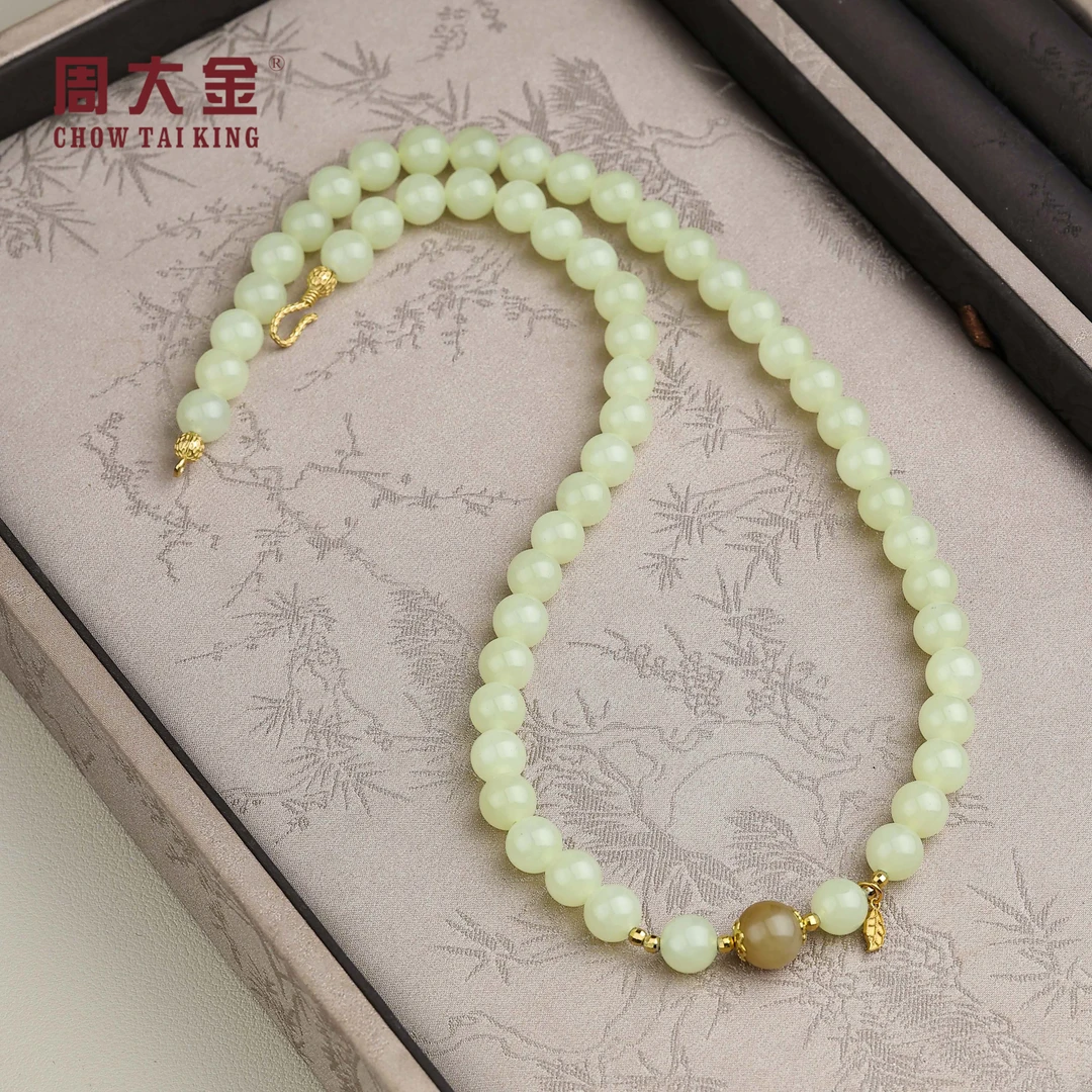 【周大金玉石】S925银和田玉黄口项链-X4068-鹤