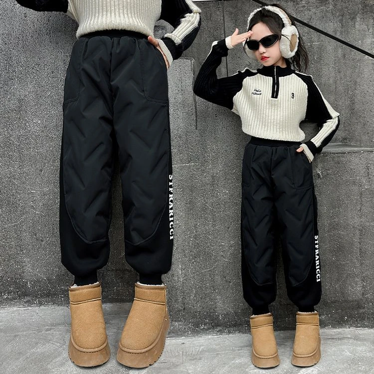 新款羽绒女童加绒裤子儿童防风正品女童羽绒棉裤加厚冬季洋气外穿