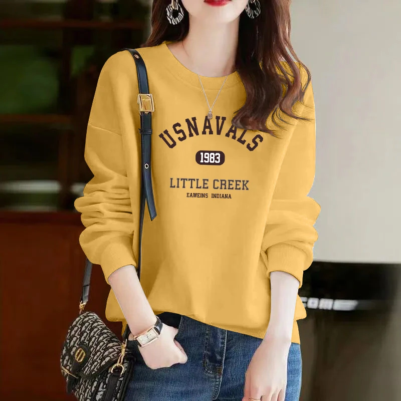 圆领套头打底衫加绒加厚卫衣女2025秋冬新款宽松韩版外套春秋薄款