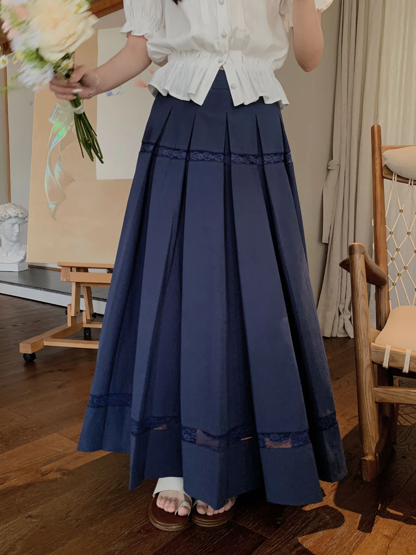 Even一雯【柏林少女】韩系高智感休闲气质日常百搭复古褶皱长半裙