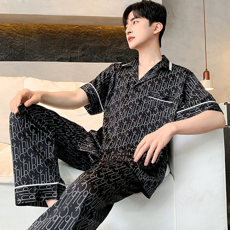 男士睡衣冰丝绸短袖家居服男春秋款夏季2025新款高级感仿真丝薄款