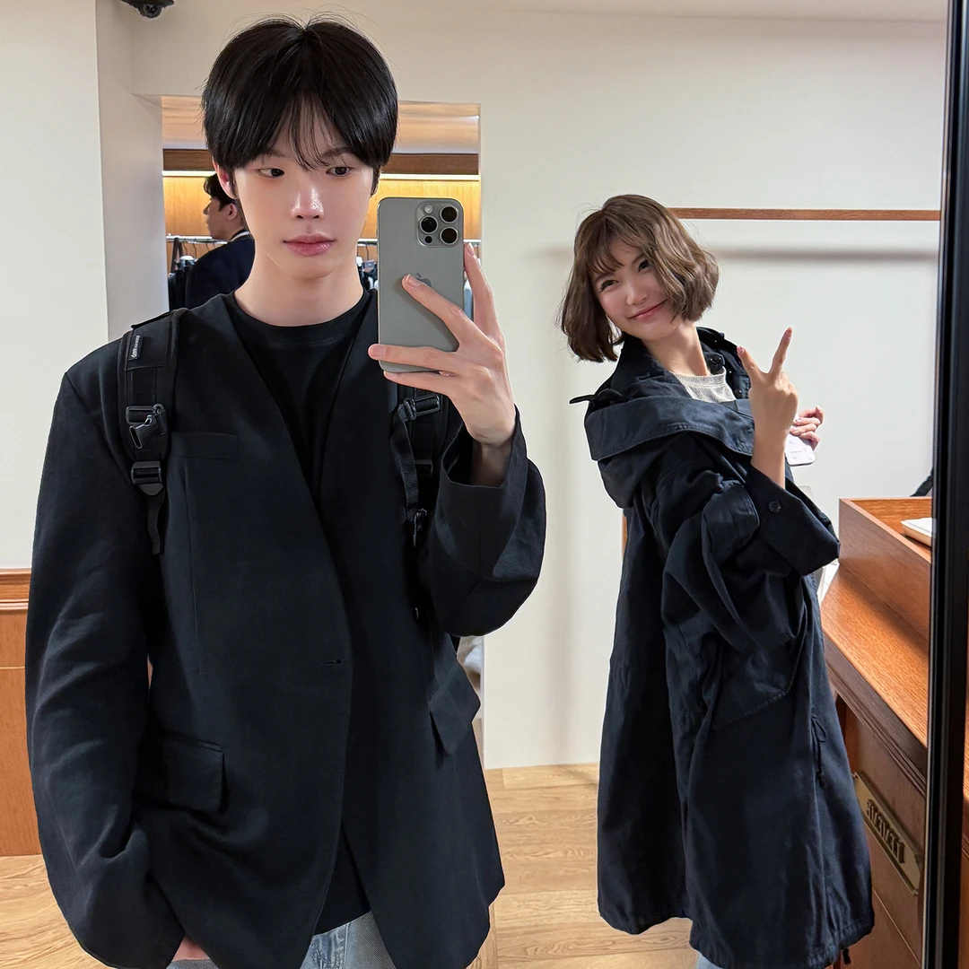 高林凡 韩系氛围感西装外套设计感无领百搭休闲正装宽松简约西服