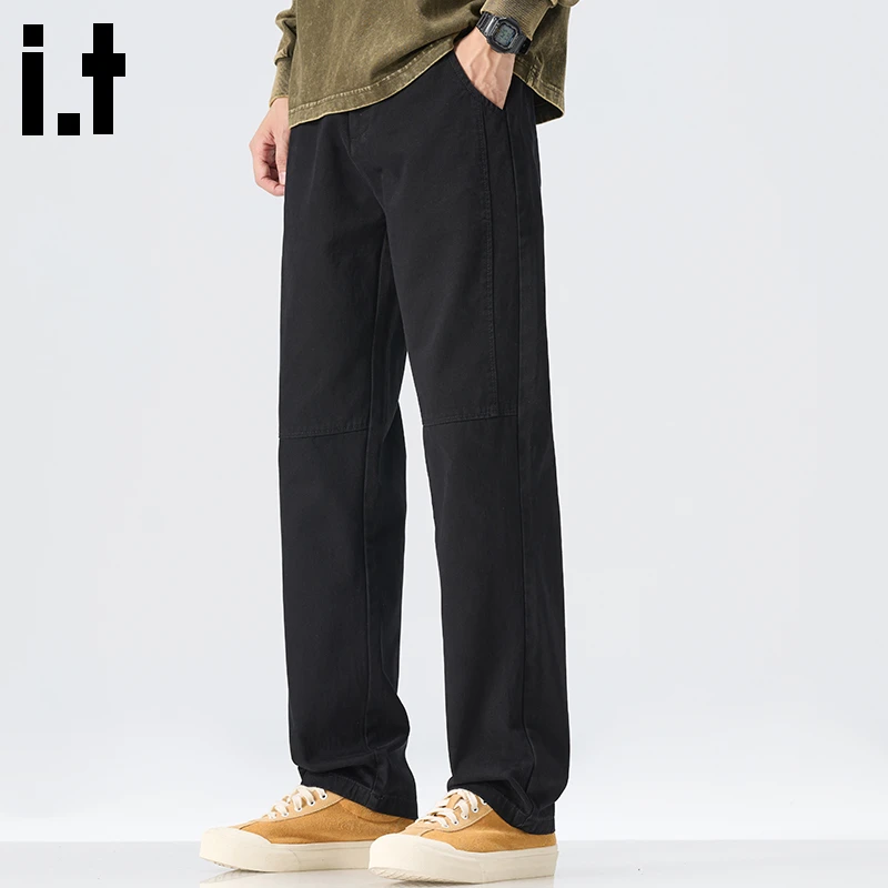 i.t:CHOCOOLATE纯棉百搭休闲裤男士2025年秋冬复古宽松运动直筒裤