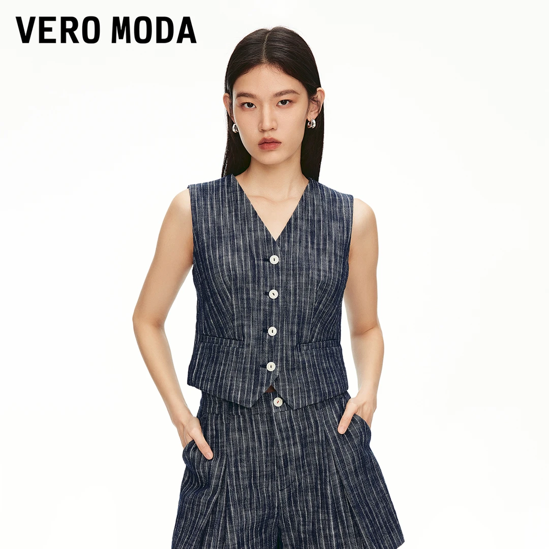 Vero Moda马甲25夏日穿搭撞色纽扣扣袢短款上衣老钱风325256004