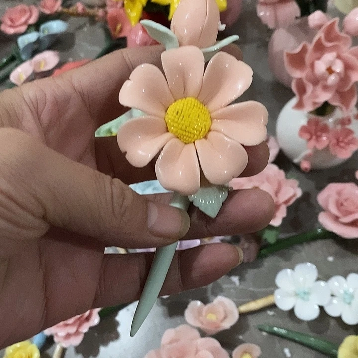 瓷片纯手工陶瓷花摆件瑕